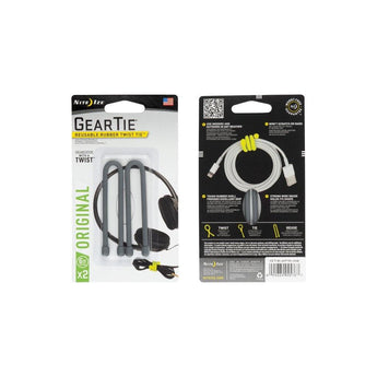 GEAR TIE REUSABLE RUBBER TWIST TIE(TM) (2pcs), Charcoal - length 6"-NITE IZE-