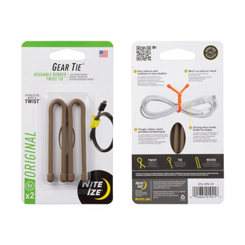 GEAR TIE REUSABLE RUBBER TWIST TIE(TM) (2pcs), coyote - length 6"-NITE IZE-