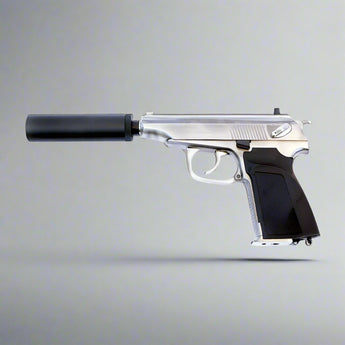 WE GBB Pistol Makarov with Silencer - Silver (Nickel)-WE-